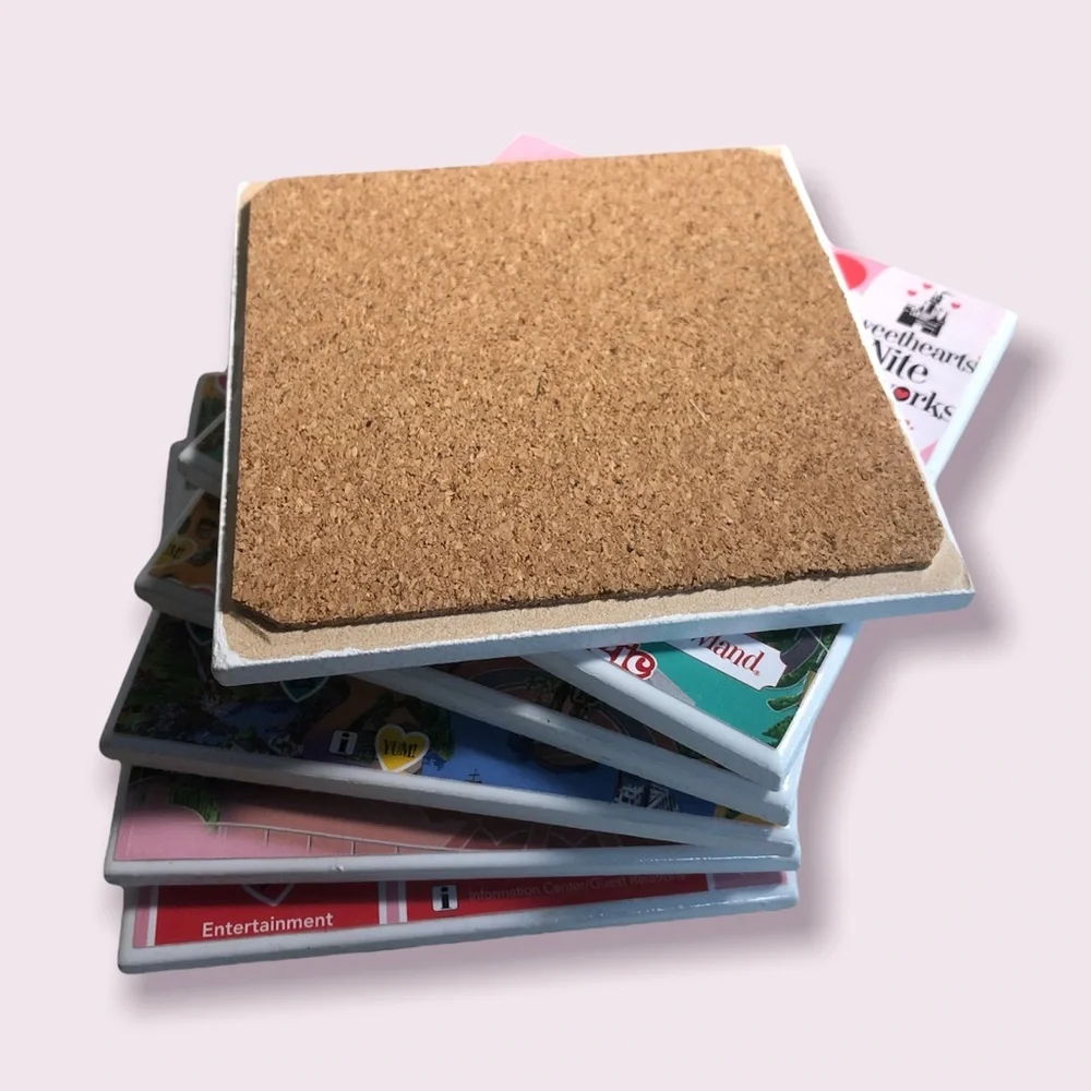 Disneyland Map Coasters (6) Handmade 4x4 Limited Edition Disney Valentine’s Day - Picture 3 of 6